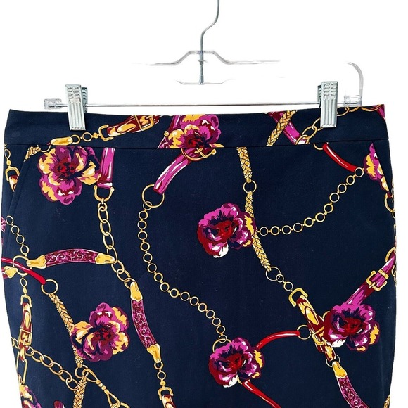 CHARTER CLUB Women’s Navy, Pink, Gold Straight Pencil Lined Cotton Skirt Size 10 - Picture 2 of 7